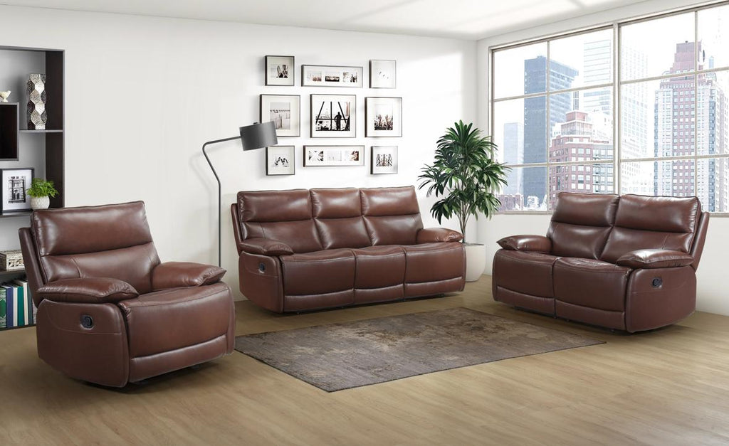 NKS9736BRWMZ Leather Manual Power Recliner Sofa Set
