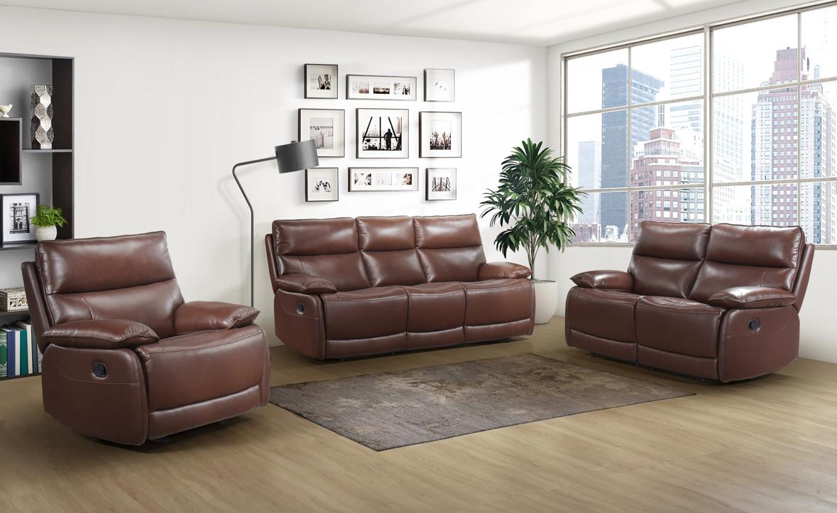 NKS9736BRWMZ Leather Manual Power Recliner Sofa Set