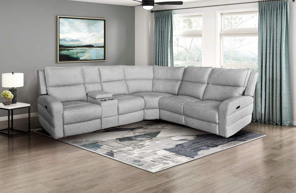 NKS98406LGYSS  Fabric Power Reclining Sectional Sofa with Left Side Console