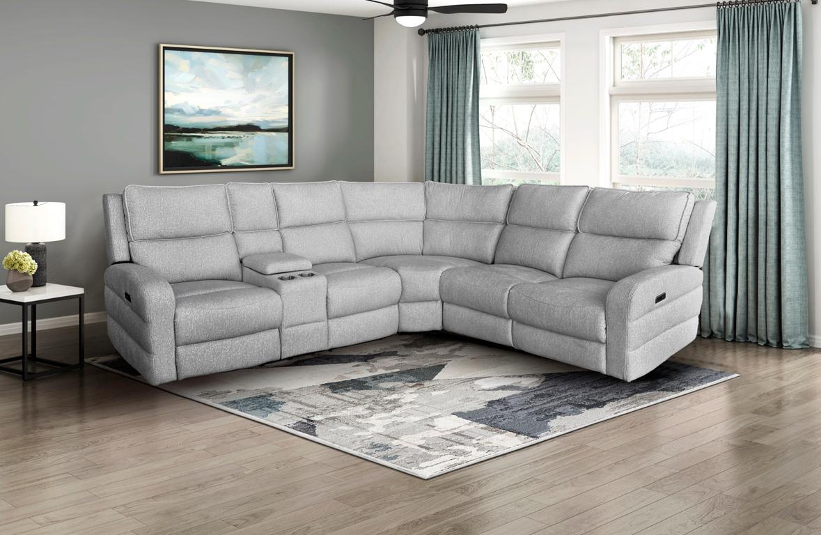 NKS98406LGYSS  Fabric Power Reclining Sectional Sofa with Left Side Console
