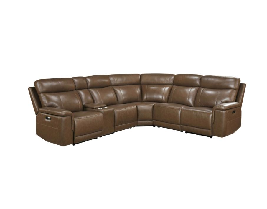 NKS9199BRWSS6MZ Leather Sectional Electric Power Recliner Sofa