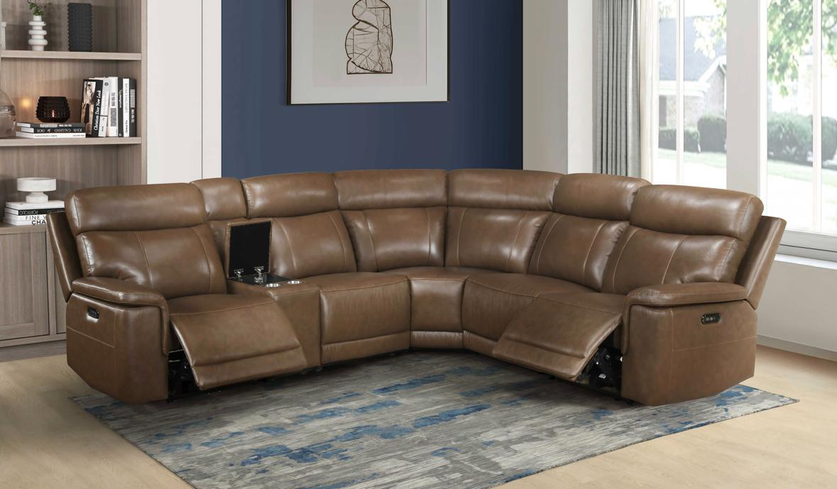 NKS9199BRWSS6MZ Leather Sectional Electric Power Recliner Sofa