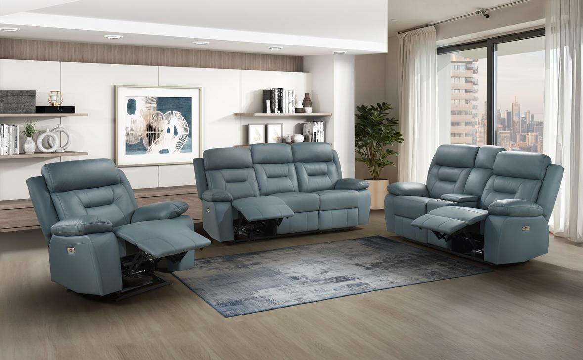 NKS9629BGYMZ Leather Electric Power Recliner Sofa Set