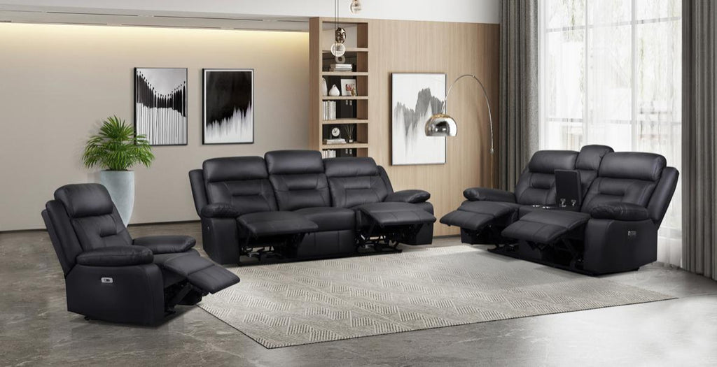 NKS9629BLKMZ Leather Electric Power Recliner Sofa Set