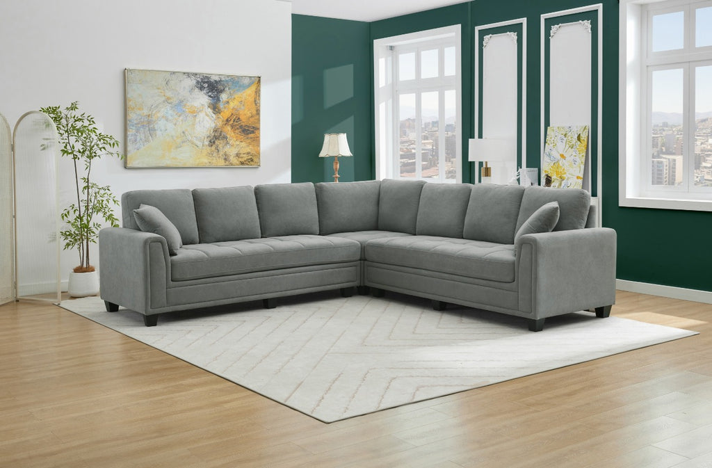 NKS99089GYMZ   Fabric Sectional Sofa  with 2 Pillows