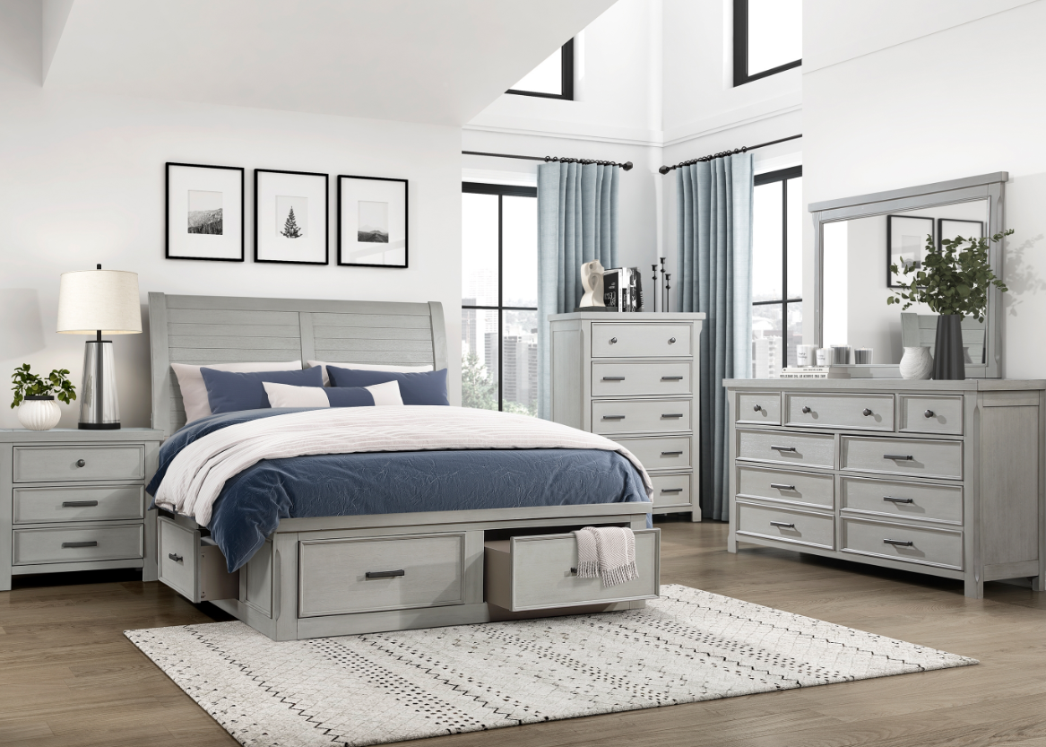 NKS1337MZ  6 Drawers Storage Wooden Platform Bed in Queen/ King Size