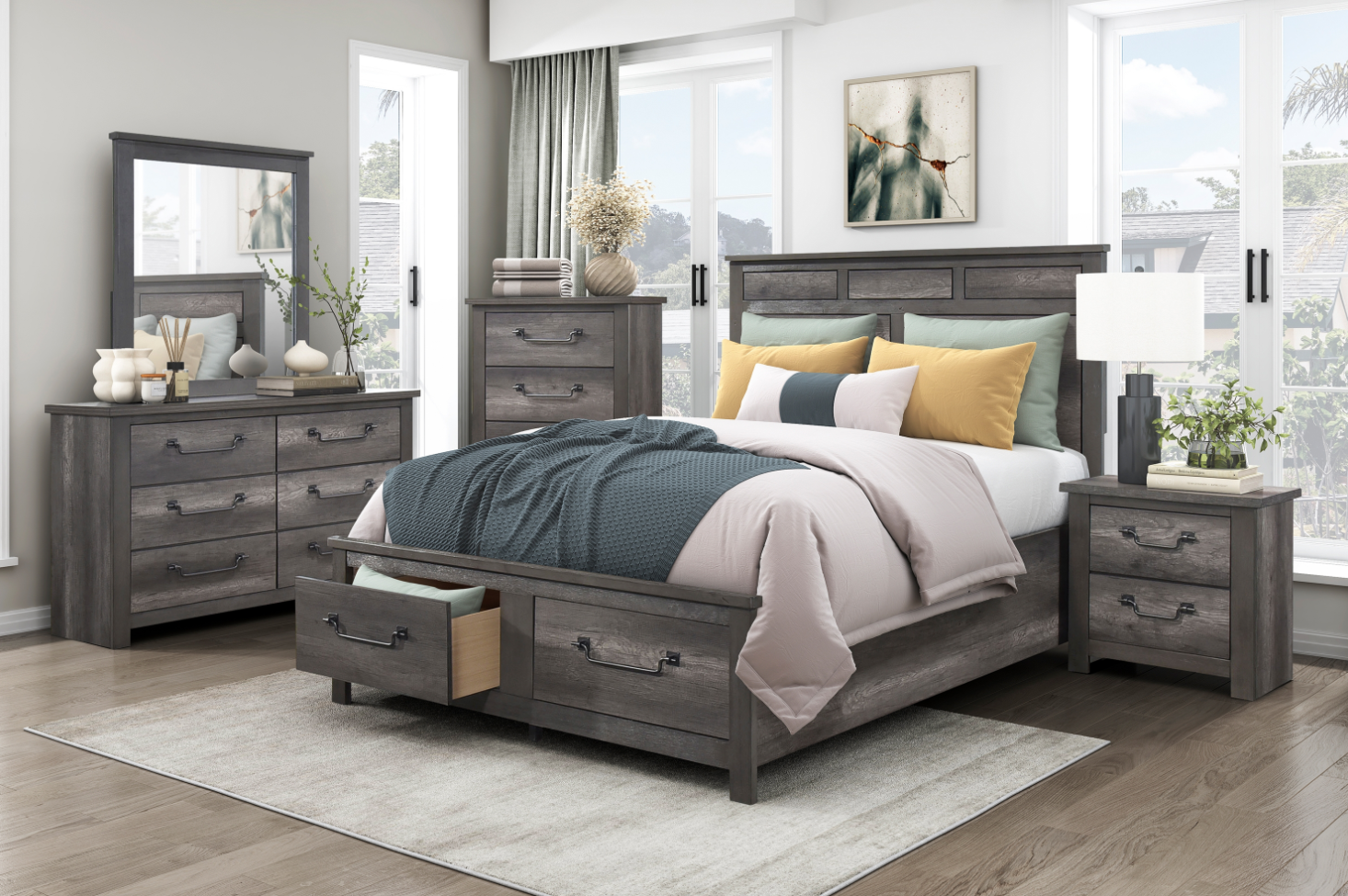 NKS1342MZ 2 Front Drawers Platform Bed in Queen/ King Size