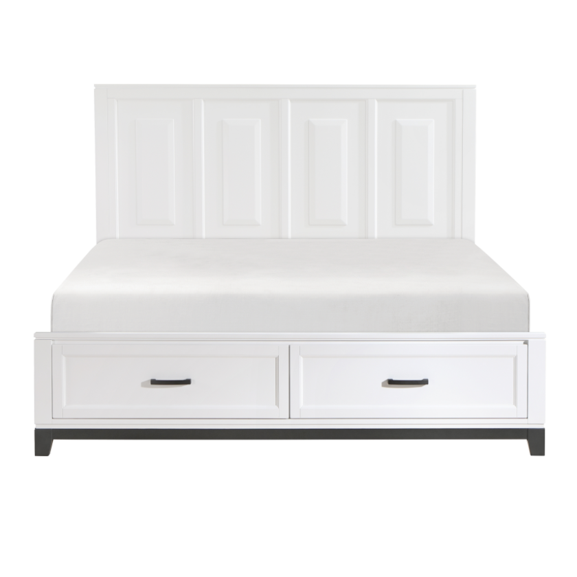 NKS1450WHMZ  2 Front Drawers White Wooden Platform Bed in Queen/ King /Full/ Twin Size