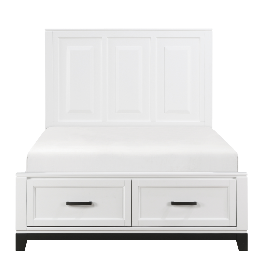 NKS1450WHMZ  2 Front Drawers White Wooden Platform Bed in Queen/ King /Full/ Twin Size