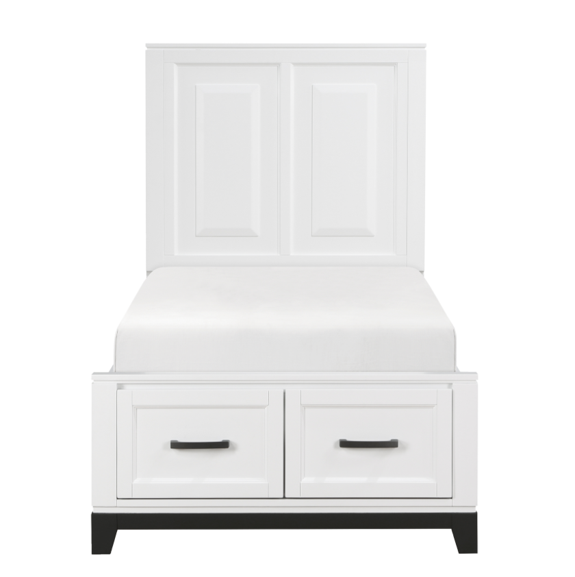 NKS1450WHMZ  2 Front Drawers White Wooden Platform Bed in Queen/ King /Full/ Twin Size