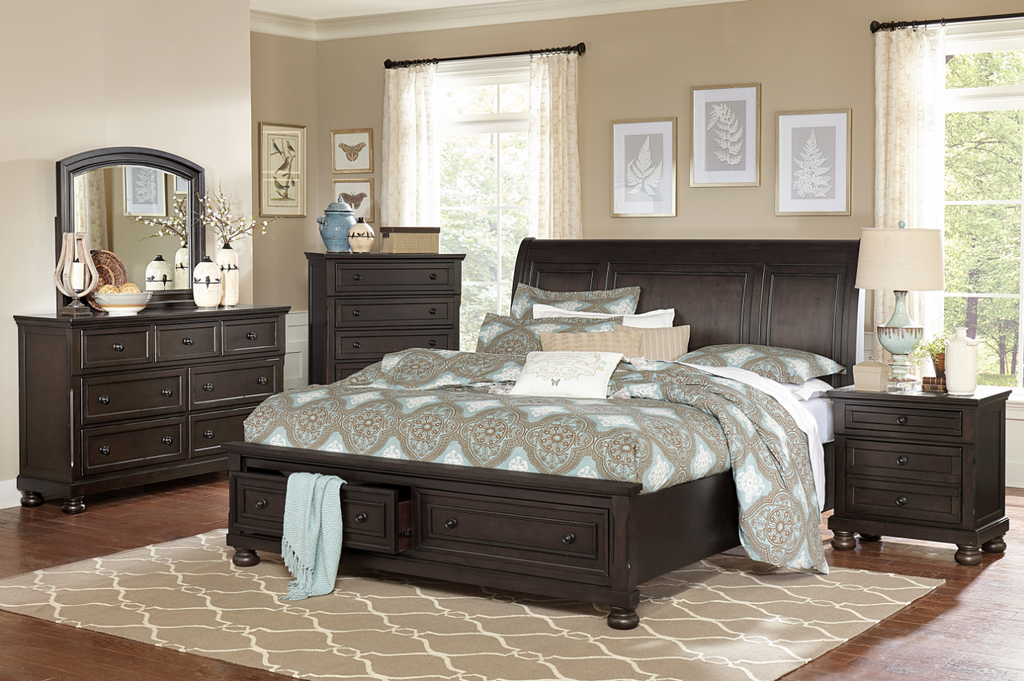 NKS1718GYMZ  2 Front Drawers Platform Bed in Queen/ King Size