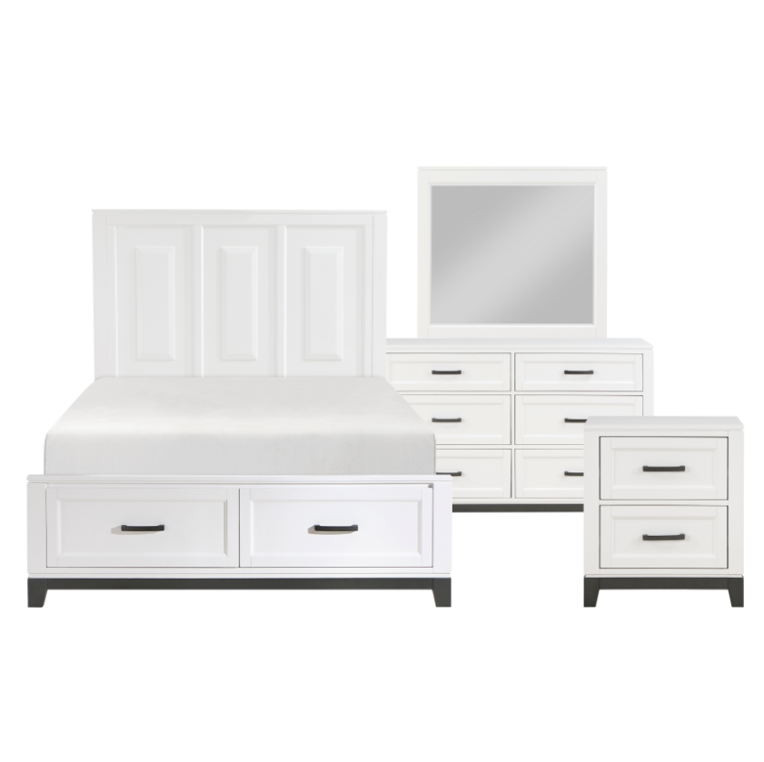 NKS1450WHMZ Wooden 2 Drawers Platform Bedroom Sets in Queen/ King Size and Mattress