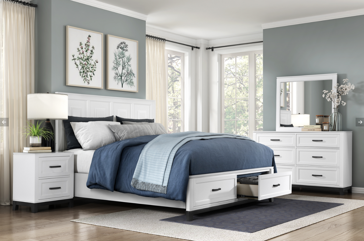 NKS1450WHMZ Wooden 2 Drawers Platform Bedroom Sets in Queen/ King Size and Mattress