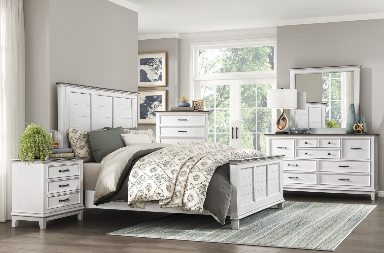 NKS1463MZ Country Style Wooden Bedroom Set in Queen/ King Size and Mattress