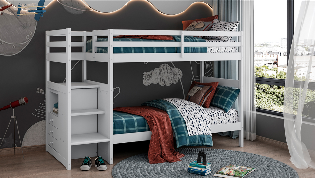 NKSB2005TTWH Kids Bunk Bed and Mattress