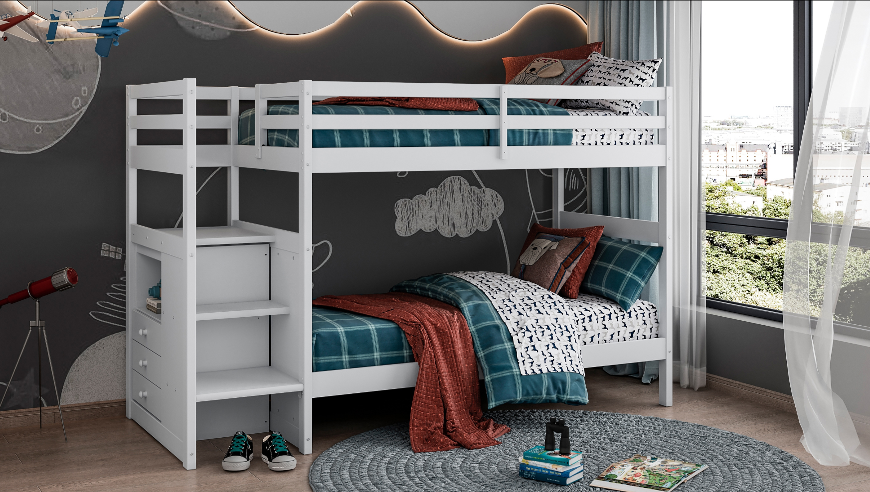 NKSB2005TTWH Kids Bunk Bed and Mattress