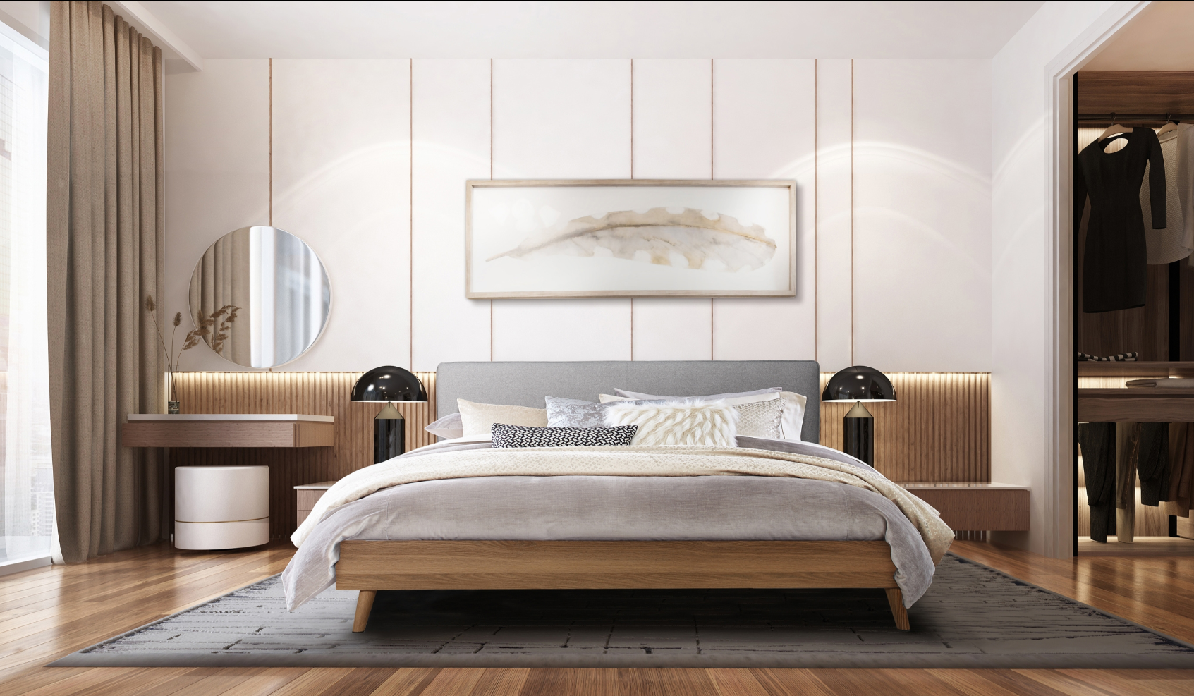 NKS5890GYMZ Fabric Platform Bed in Queen/Full/ King Sizes