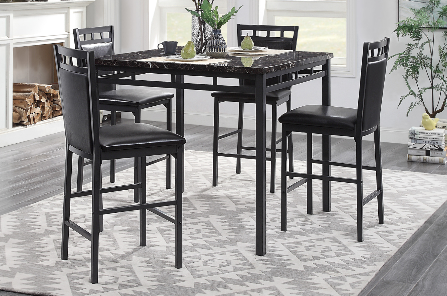 NKS5275MZ 5-Piece Pack Dinette Set (Faux Marble Top)