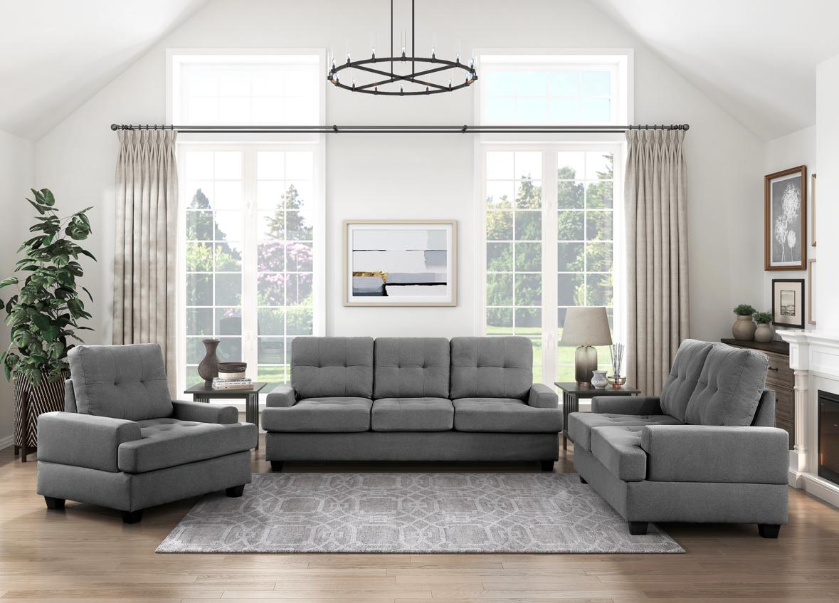 NKS9367DGYMZ Fabric Sofa + Love Seat + Chair (Limited stocks)