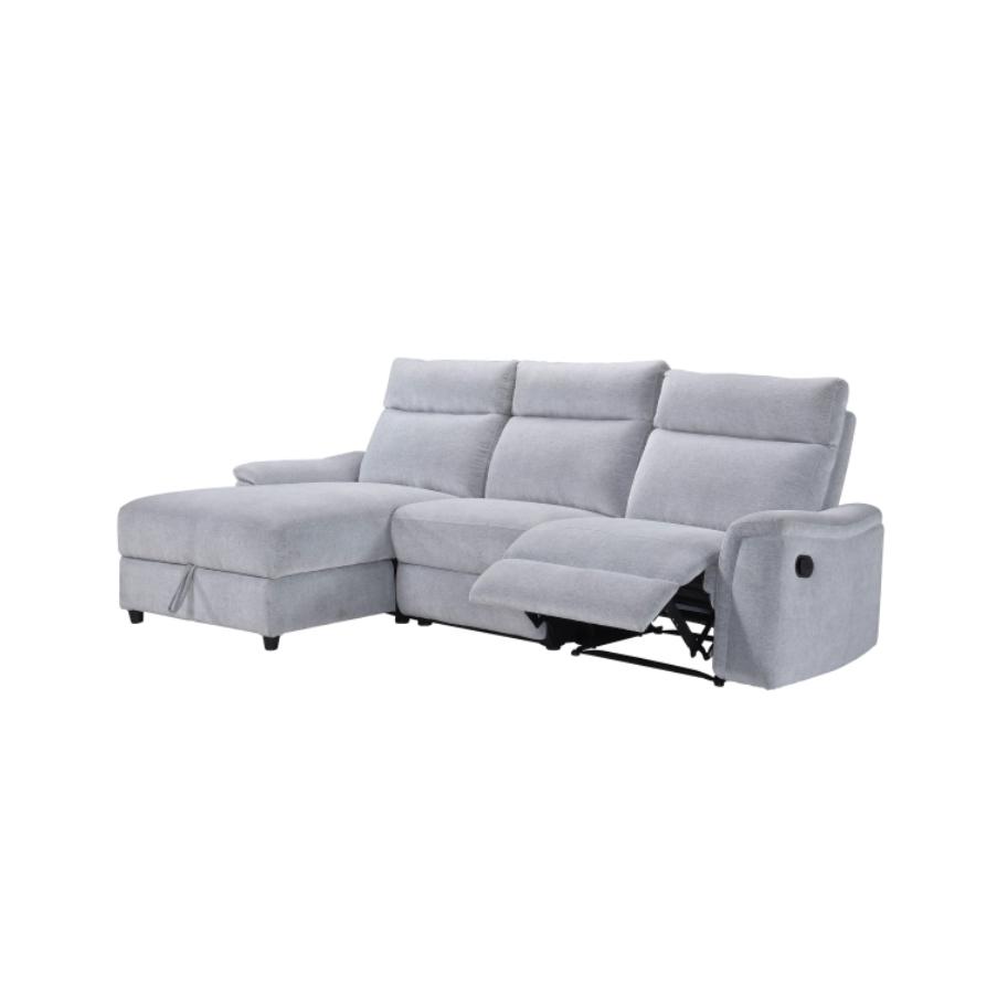 NKS 99027GYSSL  3-piece Sectional with Left Side Facing Storage Chaise & Right Side Recliner