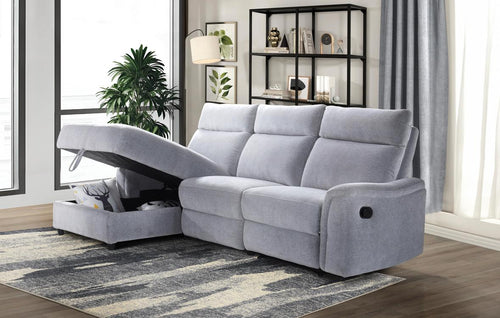 NKS 99027GYSSL  3-piece Sectional with Left Side Facing Storage Chaise & Right Side Recliner