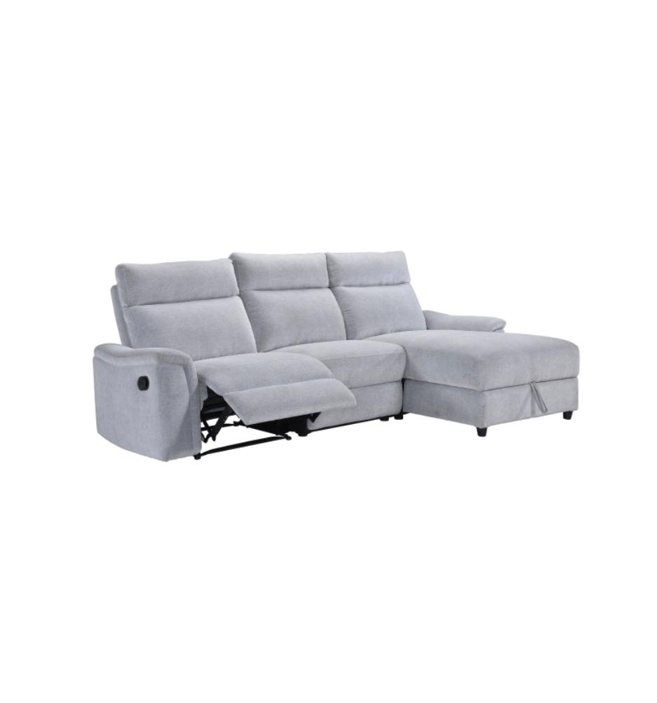 NKS99027GYSSR  3-piece Sectional with Right Side Facing Storage Chaise & Left Side Recliner