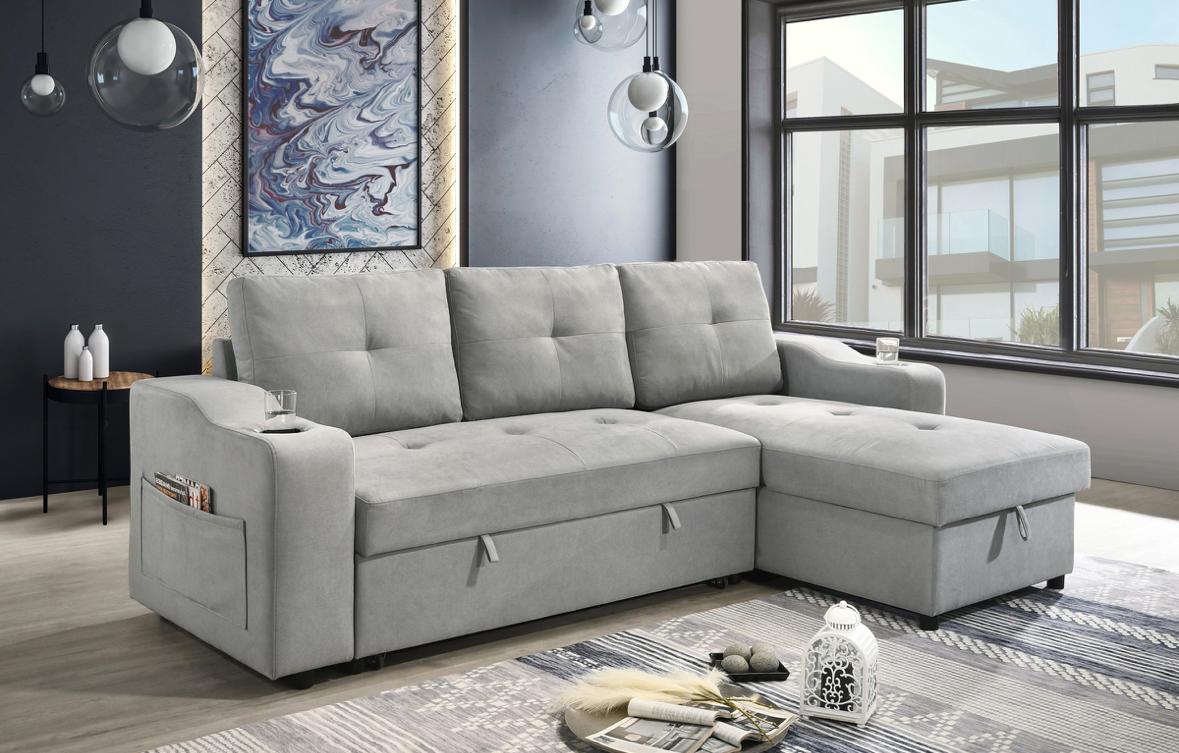 NKS99034GYSSMZ 2-piece Sectional with Pull-out Sleeper and Reversible Storage Chaise