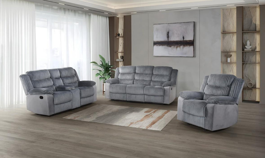 NKS99092GRYMZ Fabric Manual Recliner Sofa,Love Seat & Chair