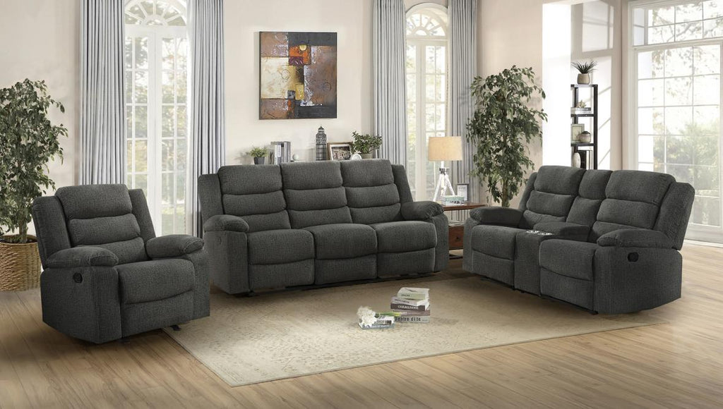 NKS99092DGYMZ Fabric Manual Recliner Sofa, Love Seat & Chair