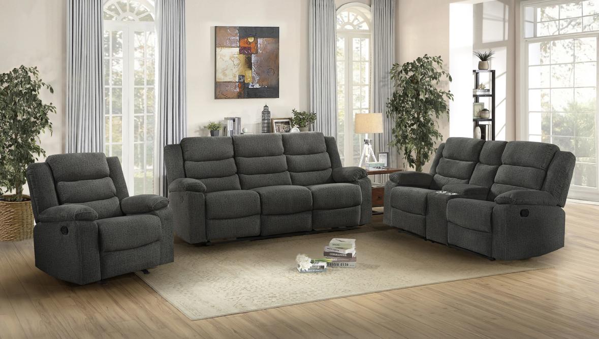 NKS99092DGYMZ Fabric Manual Recliner Sofa, Love Seat & Chair