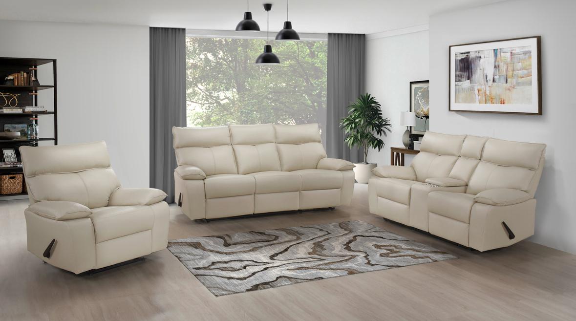 NKS99087BEGMZ Leather Manual Recliner Sofa,Love Seat & Chair