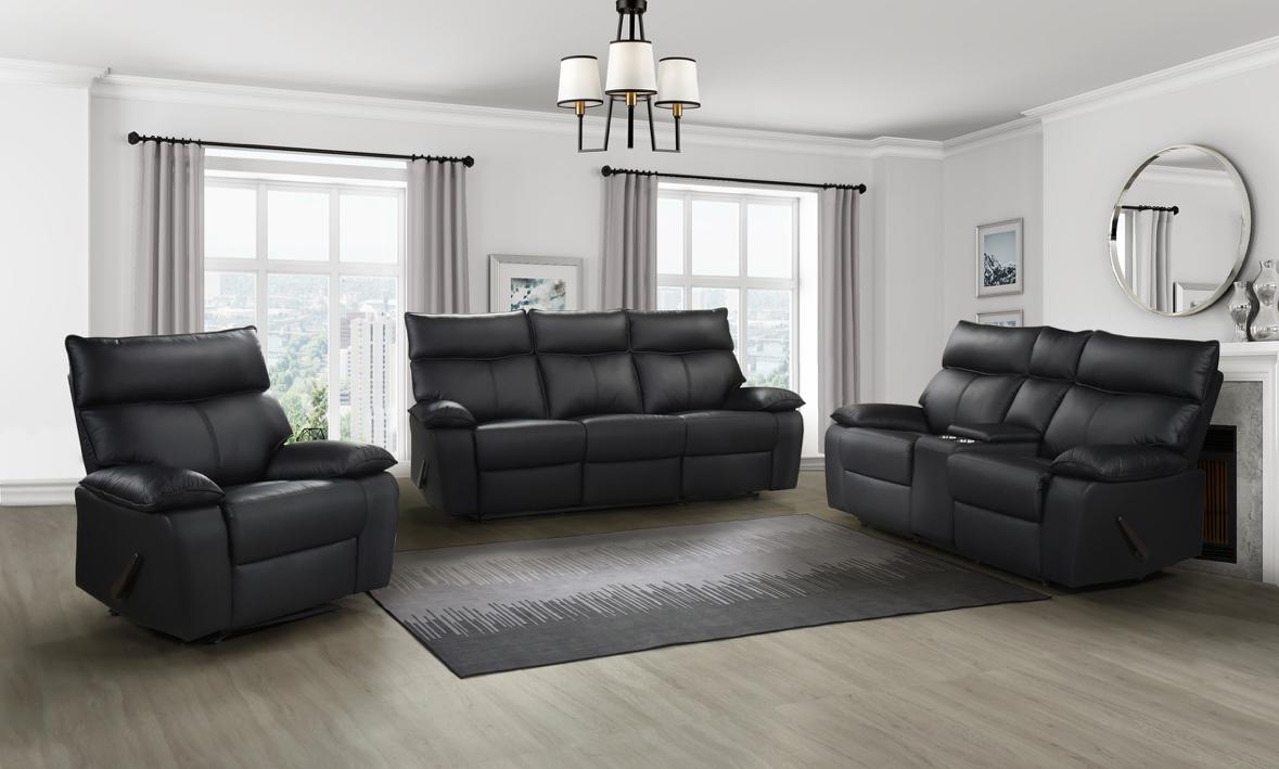 NKS99087BLKMZ Leather Manual Recliner Sofa,Love Seat & Chair