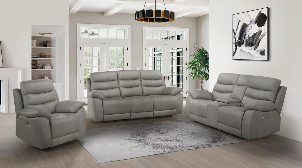 NKS99090GRYMZ Electric Powered Recliner Sofa, Love Seat & Chair