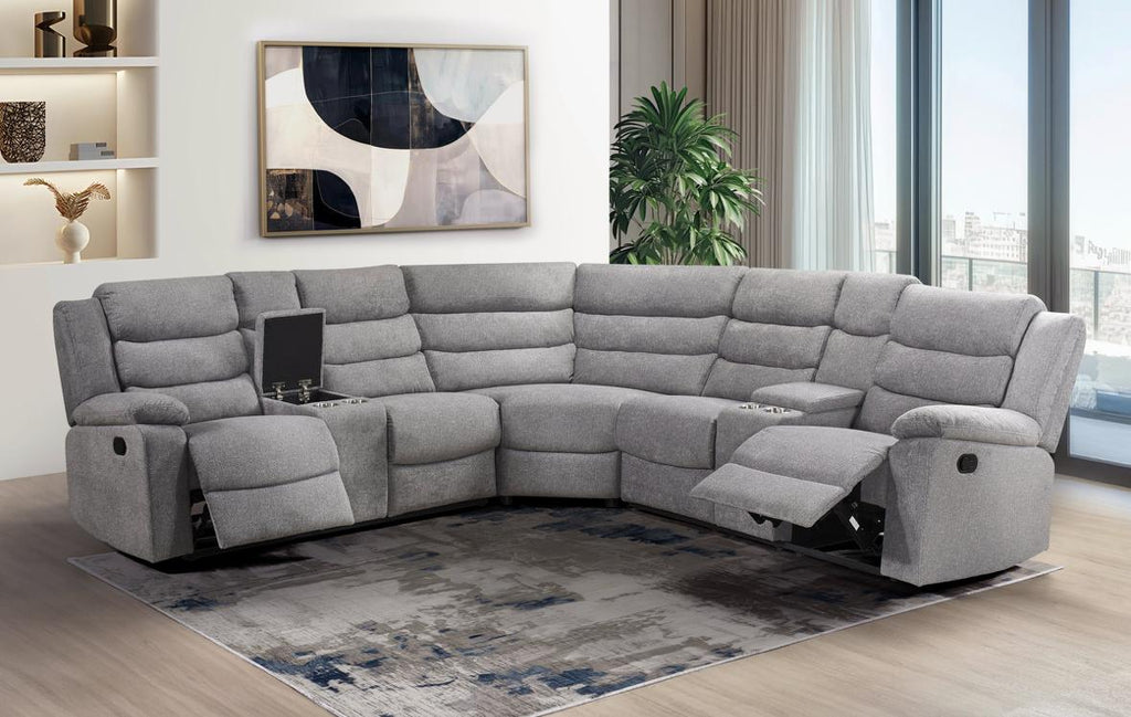 NKS99091GRYSS  3-piece Reclining Sectional with Left Side & Right Side Consoles
