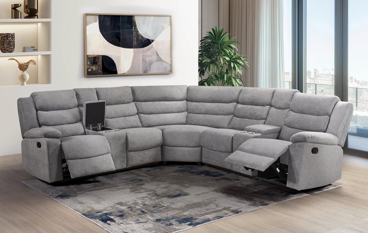 NKS99091GRYSS  3-piece Reclining Sectional with Left Side & Right Side Consoles