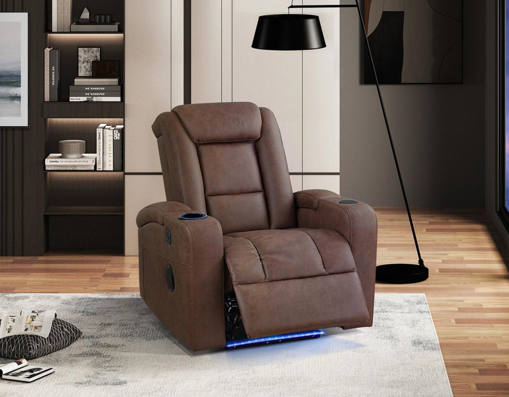 NKS99096BRW-1PW  Power Reclining Chair with Wireless Charger, Cooling Cup-Holder, Storage Arms, Speakers, LED Light & USB Port