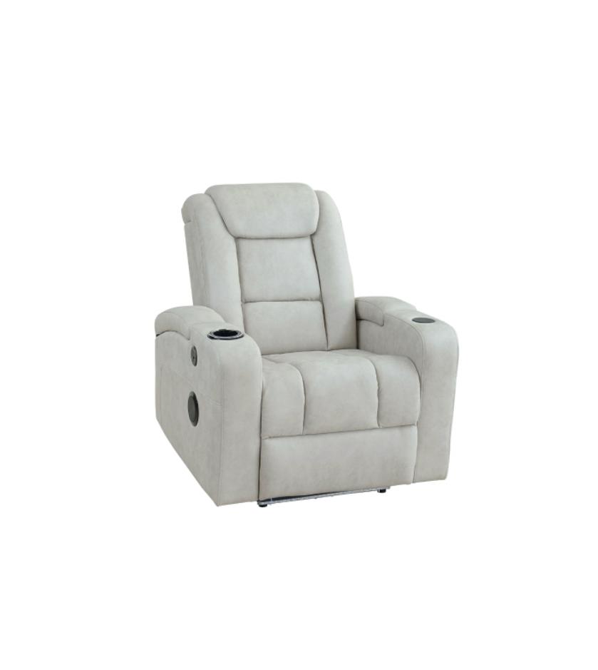 NKS99096LGY-1PW  Power Reclining Chair with Wireless Charger, Cooling Cup-Holder, Storage Arms, Speakers, LED Light & USB Port