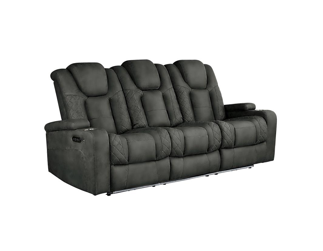 NKS99211CHR Power Reclining Sofa with Drop-Down Table, Power Headrests, Power/Charging Outlets, Storage Arms, Cupholders, & LED Lights