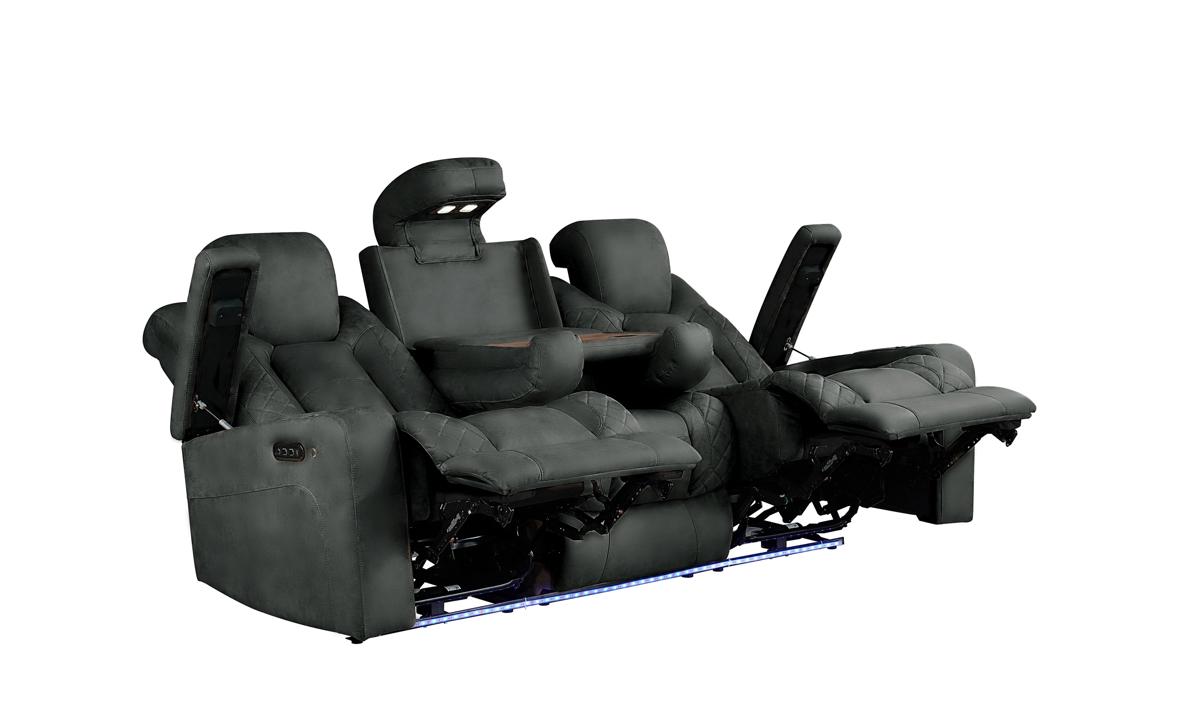 NKS99211CHR Power Reclining Sofa with Drop-Down Table, Power Headrests, Power/Charging Outlets, Storage Arms, Cupholders, & LED Lights