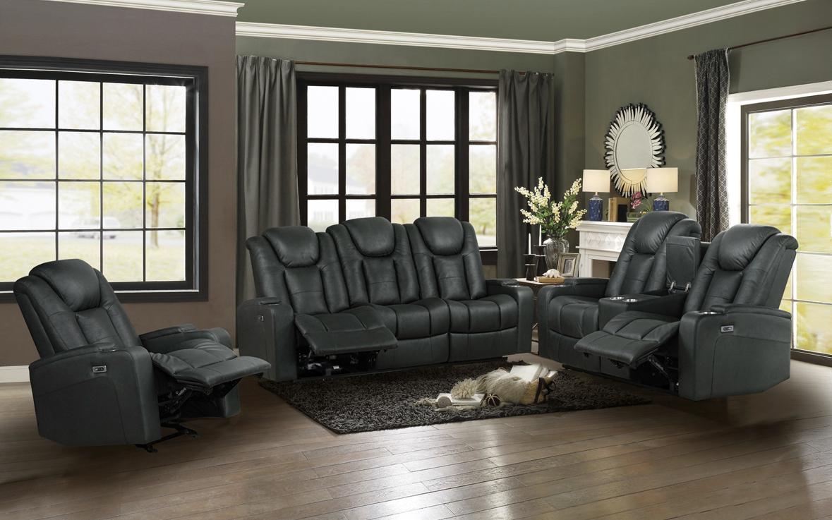 NKS99213BLK Power Double Reclining Sofa with Drop-Down Table & Cupholders