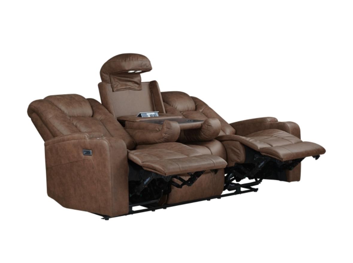 NKS99213BRW Power Double Reclining Sofa with Drop-Down Table & Cupholders