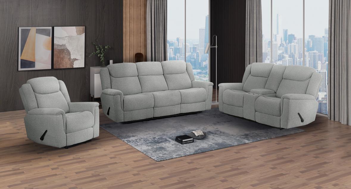 NKS99703GYMZ Fabric Manual Recliner Sofa,Love Seat & Chair