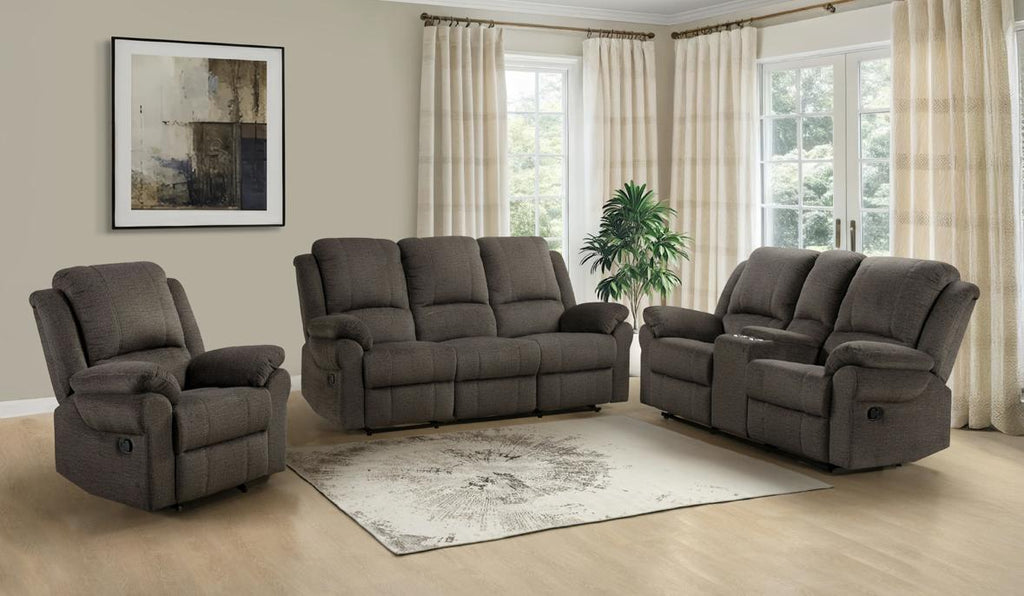 NKS99704BRWMZ Fabric Manual Recliner Sofa,Love Seat & Chair