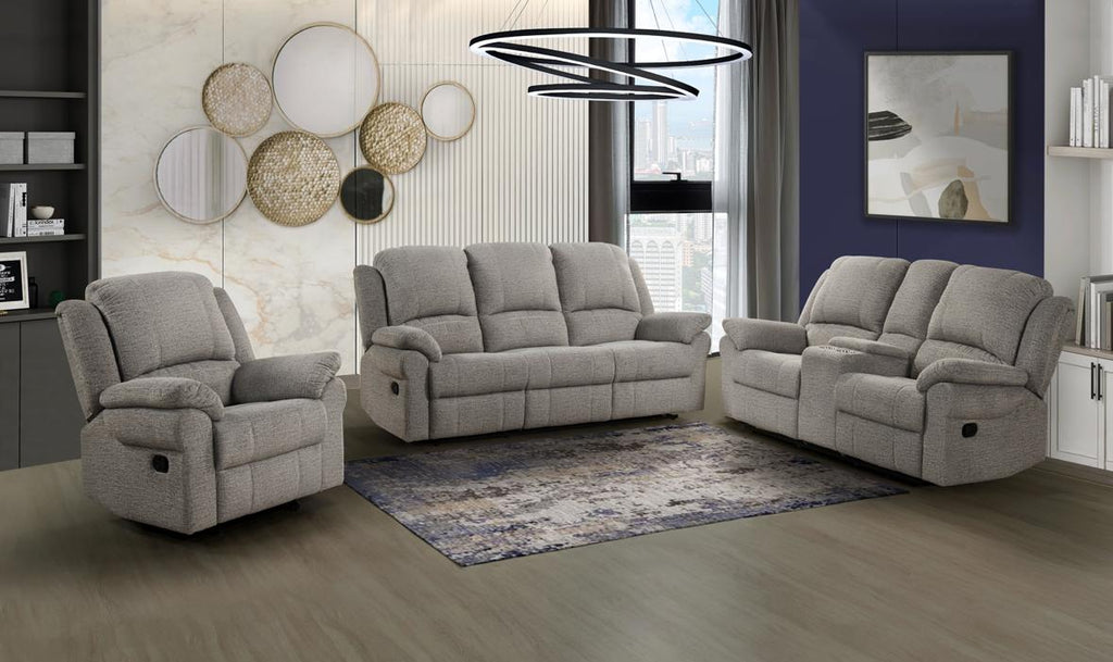 NKS99704GRYMZ Fabric Manual Recliner Sofa,Love Seat & Chair