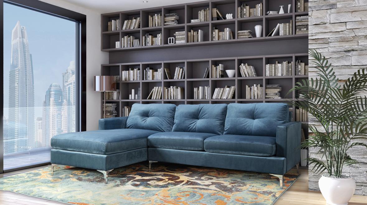 NKS99814BLUSSL  Fabric Sectional with Left side Chaise