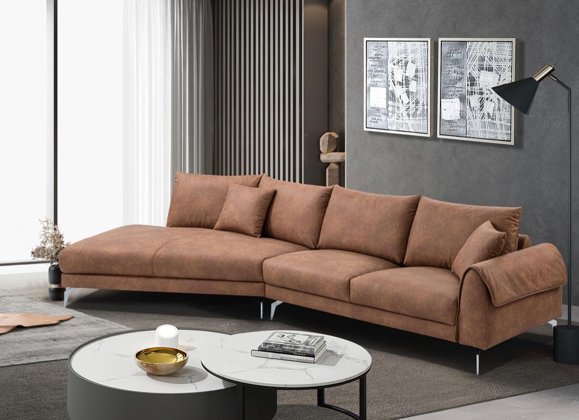 NKS99938BRWSSL  Fabric Sectional with Left Side Chaise & 2 Pillows