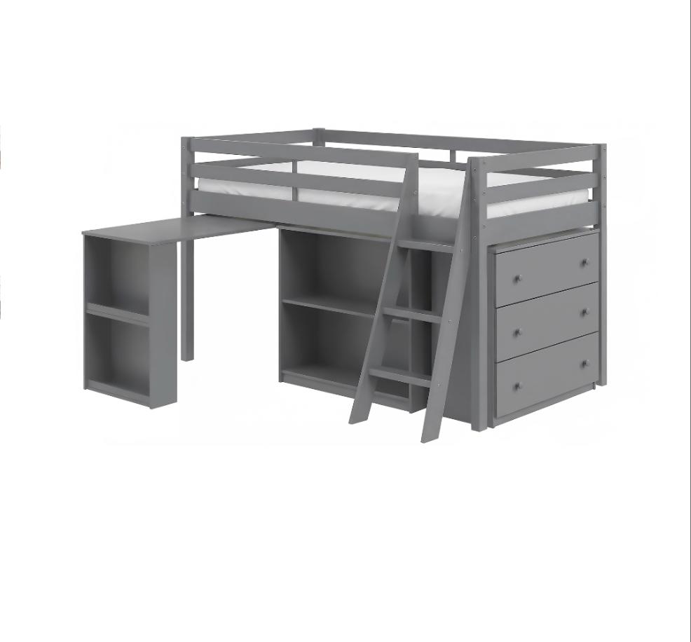 NKSB20001TLGYMZ Twin Low Loft Bed with Desk, Bookcase, & Chest of Drawers