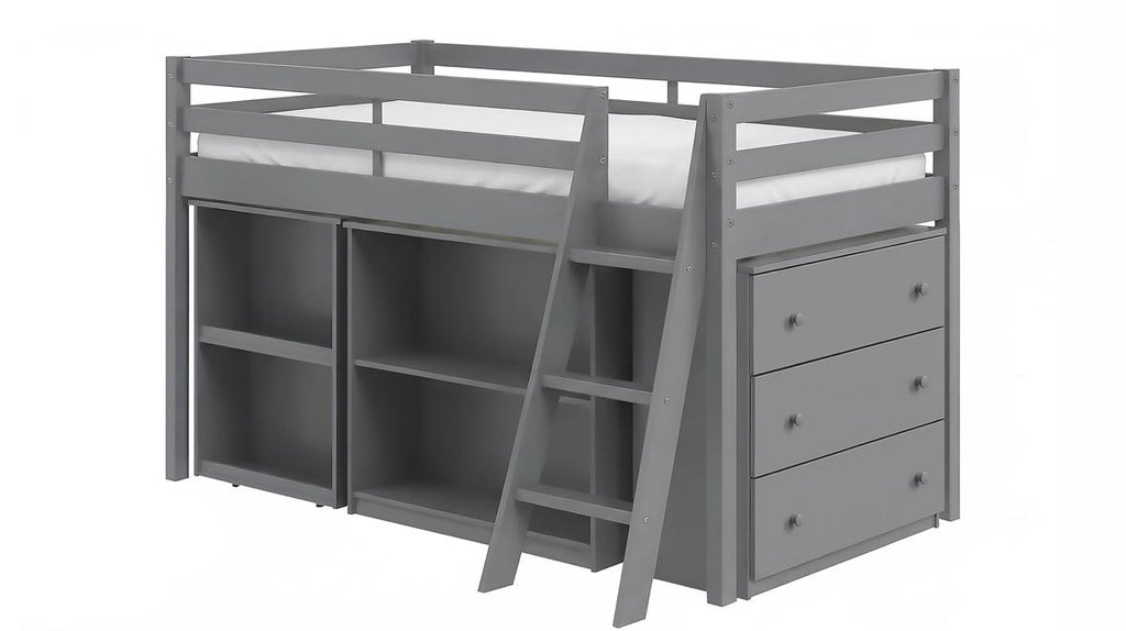 NKSB20001TLGYMZ Twin Low Loft Bed with Desk, Bookcase, & Chest of Drawers