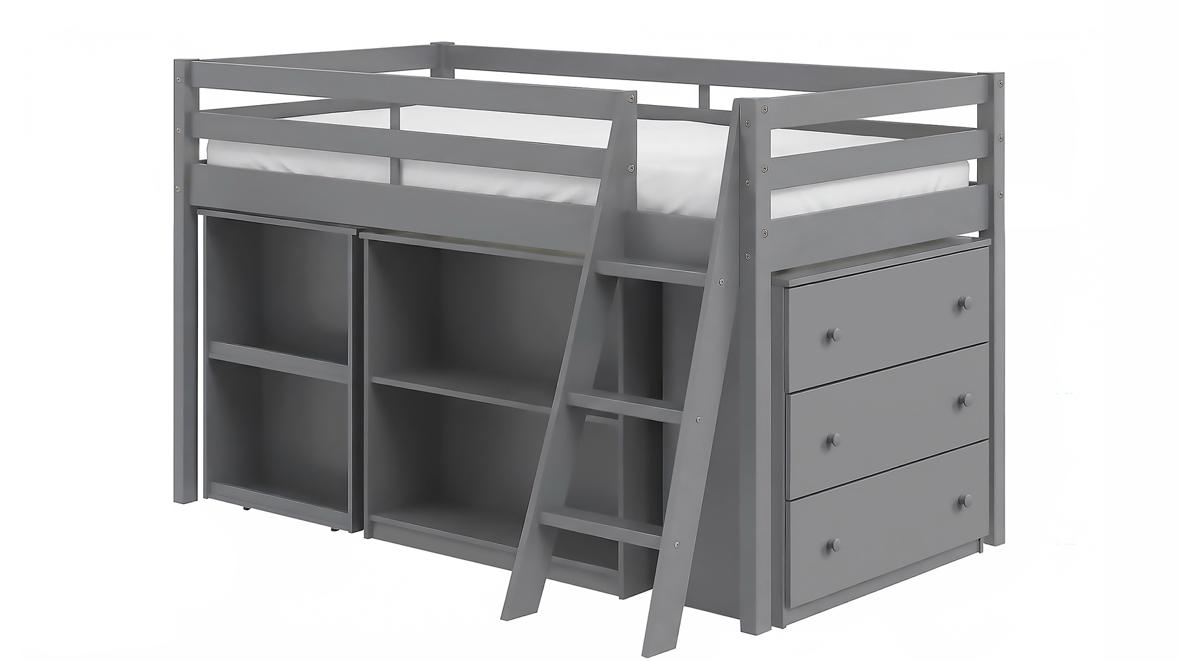 NKSB20001TLGYMZ Twin Low Loft Bed with Desk, Bookcase, & Chest of Drawers