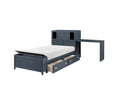 NKSB2024BUBC-1MZ Twin/Full Bookcase Platform Bed with Hidden Desk, Stool ,Storage Bench and Drawers
